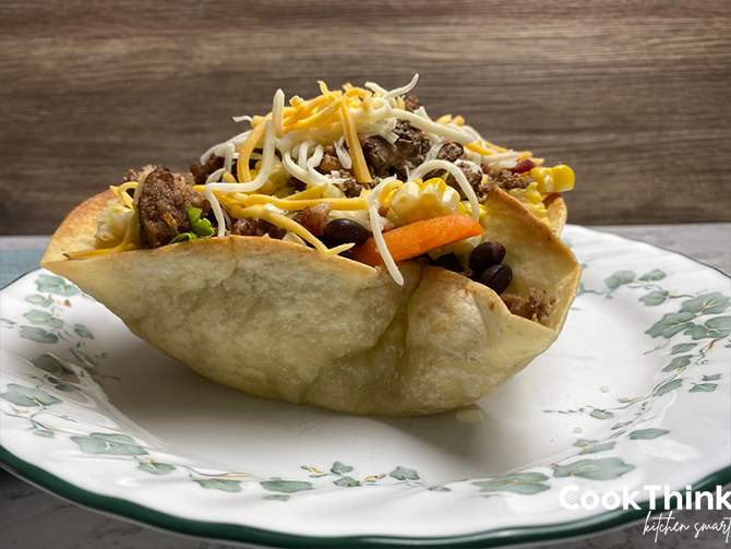 Taco shell bowl side view