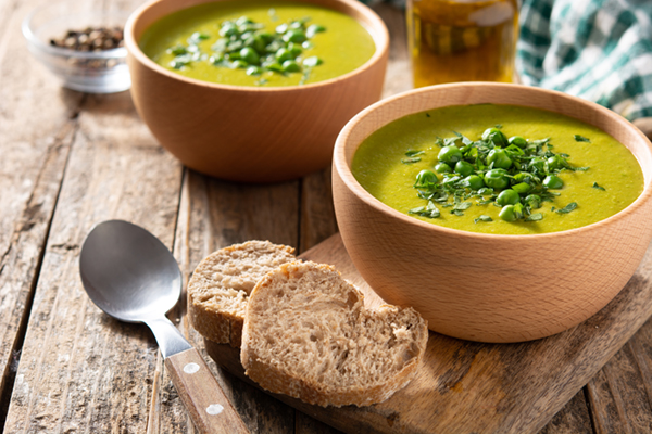 Green pea soup in a bowl, foods that start with x