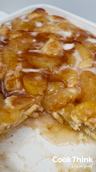 cinnamon roll apple pie filling cassarole with piece removed