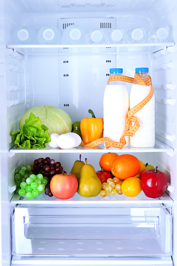 fruit and vegetables inside a refrigerator