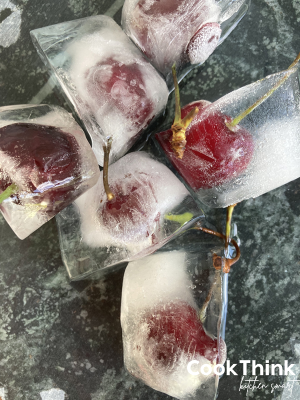 ice cubes frozen with cherries
