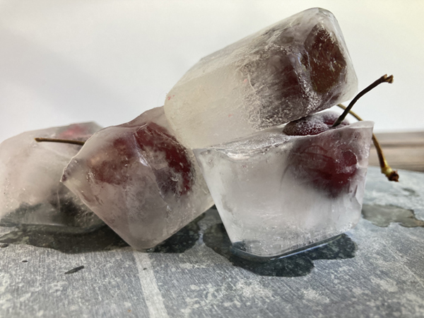 ice cubes with cherries