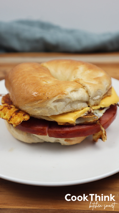 Pork Roll Egg and Cheese from the side of the sandwich