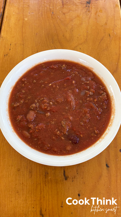 bowl of chili on the picnic table