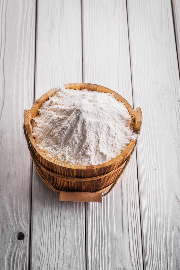 flour in wooden bucket