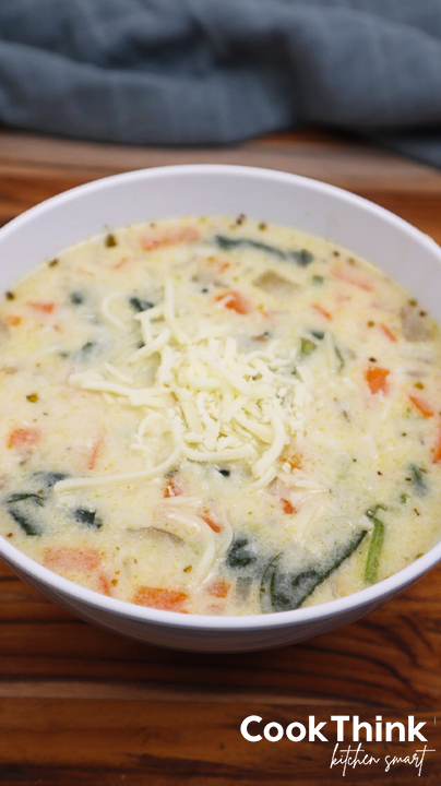 Chicken Florentine Soup top down with cheese