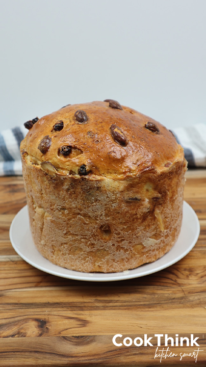 Italian Fruit Cake from the side blue background