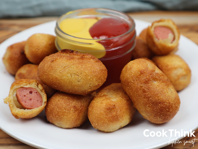 mini corn dogs in air fryer close up cover