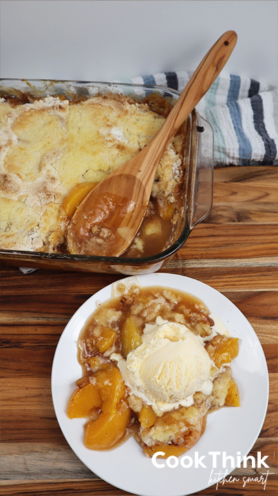 Peach Cobbler With Cake Mix from above the cobbler
