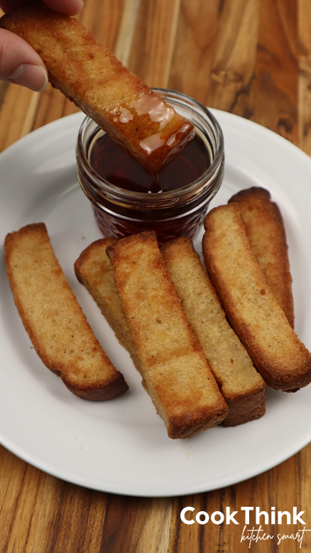 air fried french toast sticks dipped in syrup