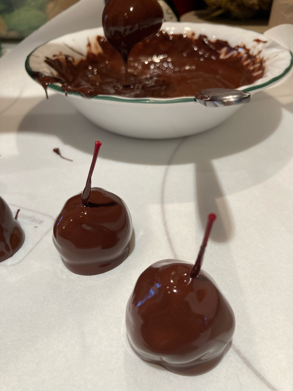 dipping cherries in chocolate