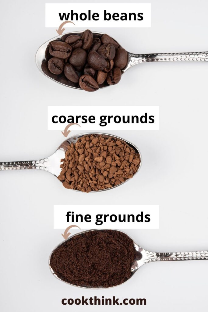 different ground sizes including whole beans, coarse grounds, and fine grounds