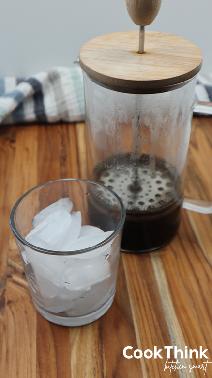 french press with cup of ice