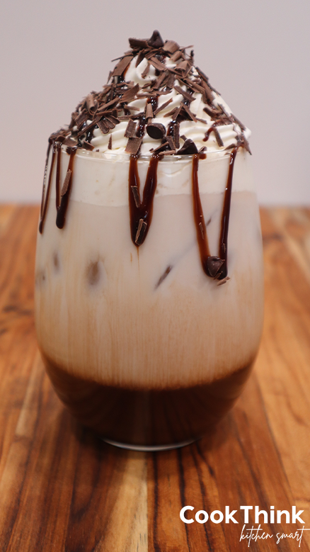 iced mocha with chocolate drizzle
