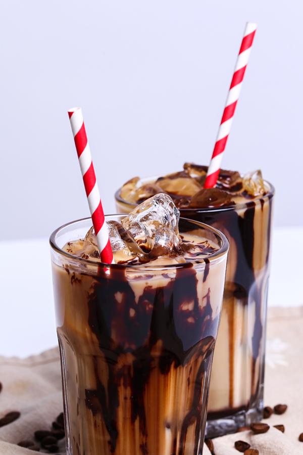 iced Cold coffee with straw