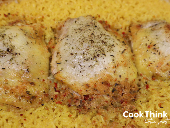 baked chicken in yellow rice cover